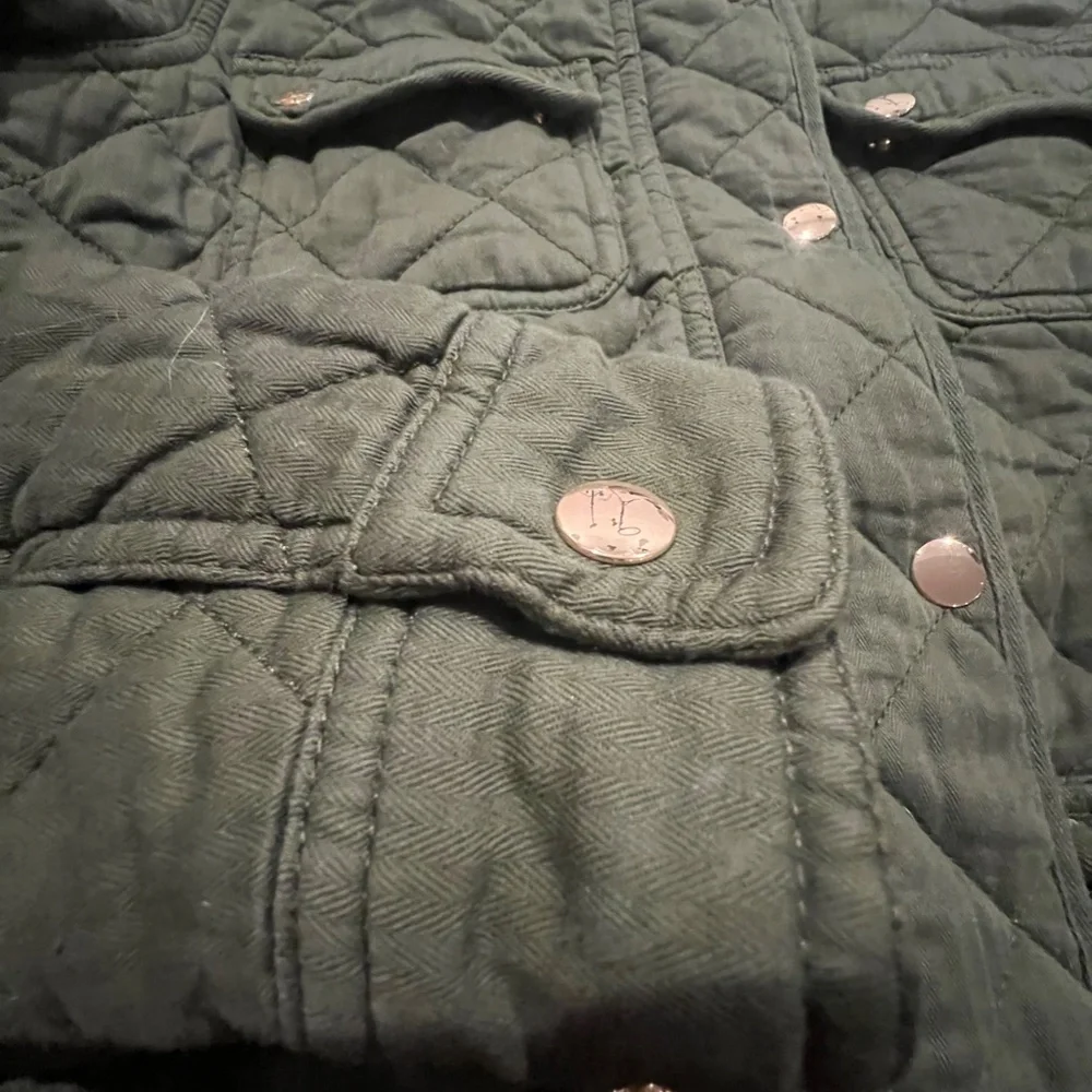 J. Crew Quilted Downtown Field Green Cotton Zip Gold Snap Jacket XS - Picture 6 of 13